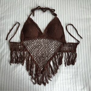 Rue21 Brown Crochet Halter Top